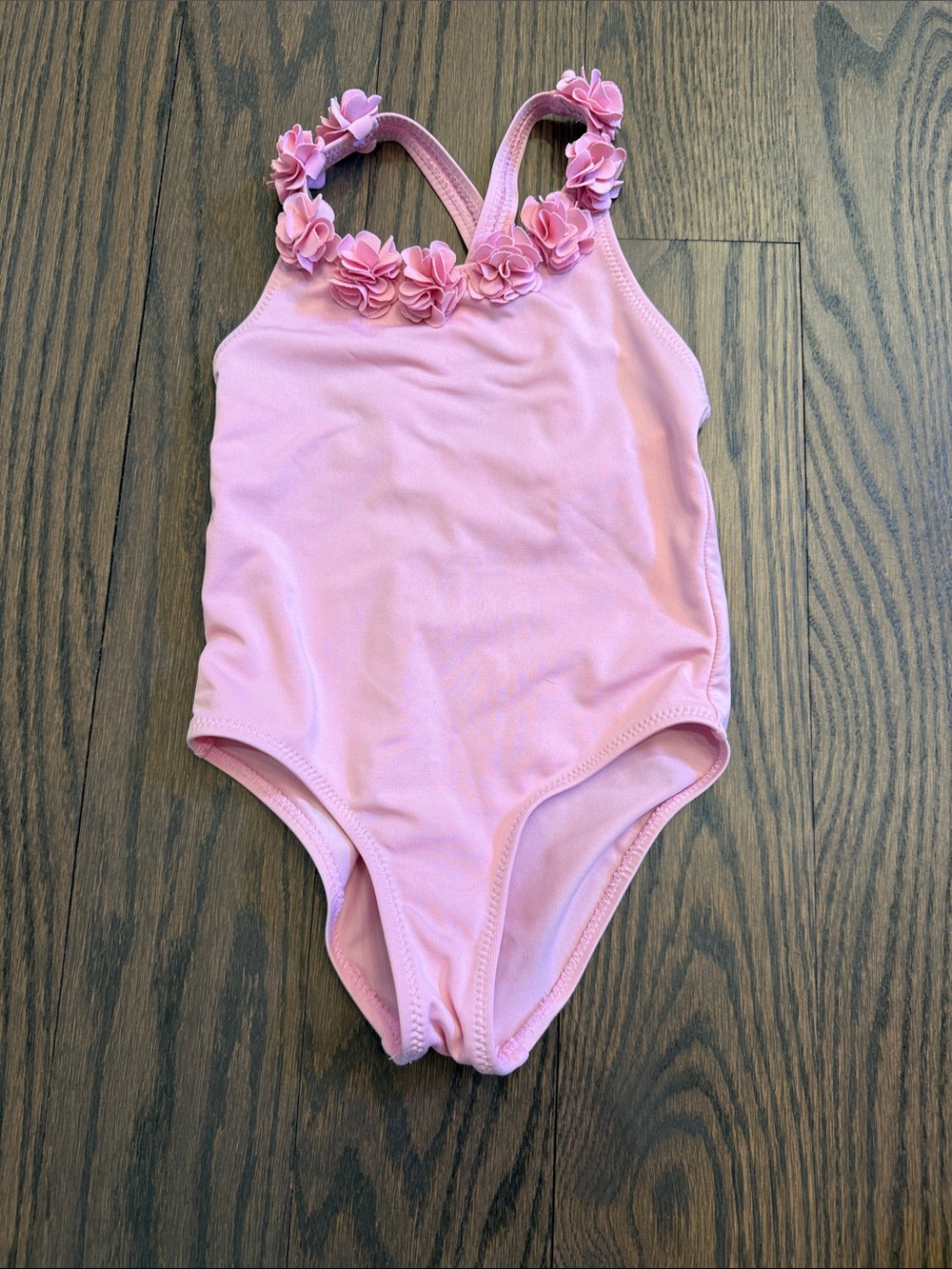 Zara Pink Girls Floral Trim One-Piece Swimsuit
